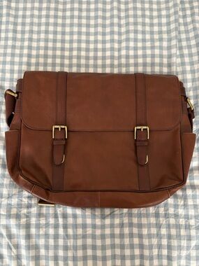 Fossil Brown Leather Laptop Messenger Bag